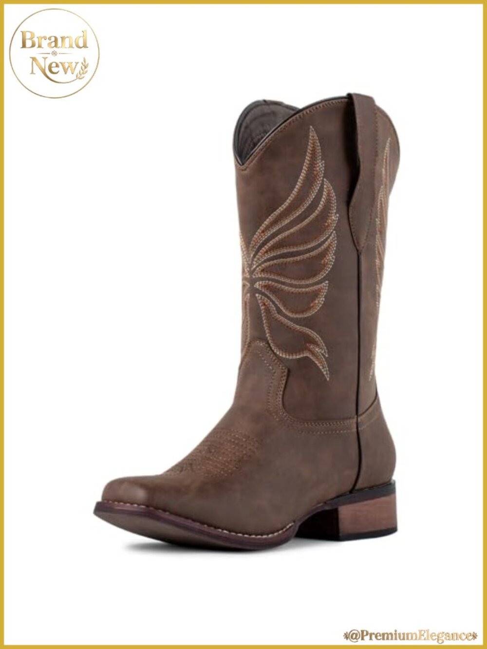 Cowboy Boots for Women Square Toe Mid-Calf Faux Leather Western Boots Pull-On